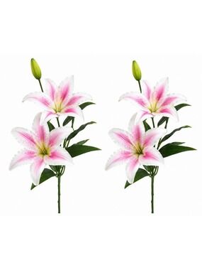 Real Touch Blush Pink Stargazer Lily Stems Set of 2 Artificial Lily Flowers